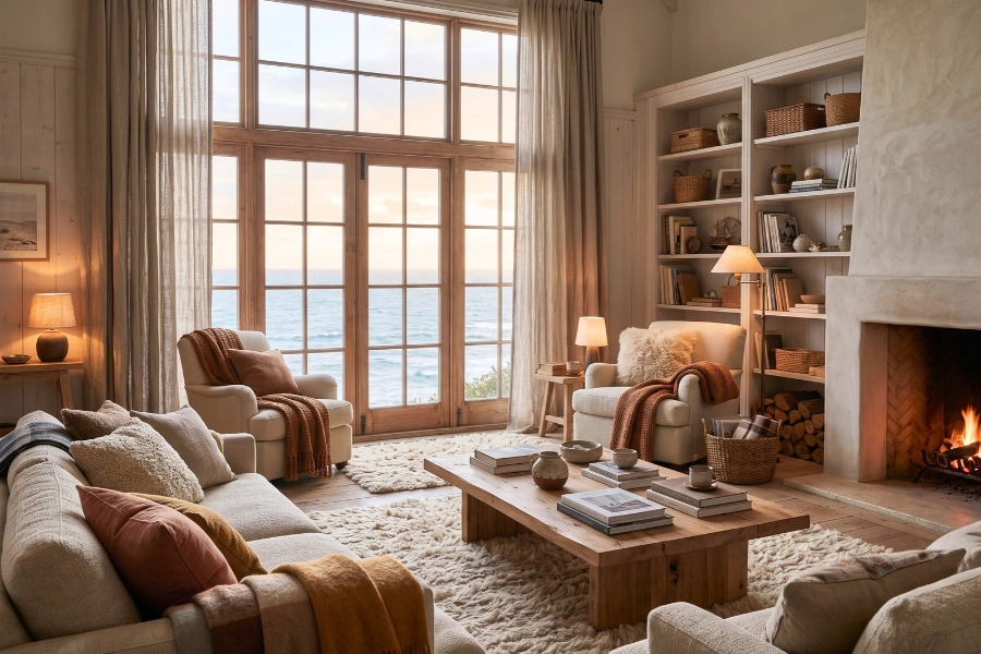 Coastal decor: 6 ideas to make your home cosy for autumn - IA Generated - Magnifik